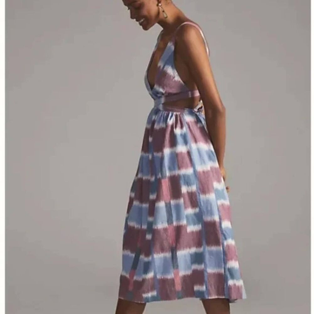 Anthropologie Midi Dress M Open Back Cut Out Tropical Vacation Beach Chic Purple - Picture 3 of 12